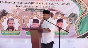 Laporan Ketua Panitia Peletakkan Batu Pertama Razali Abu, SE di Lokasi Masjid Baituttaqwa Lapang Kabupaten Acèh Utara, Rabu 13/08/2025