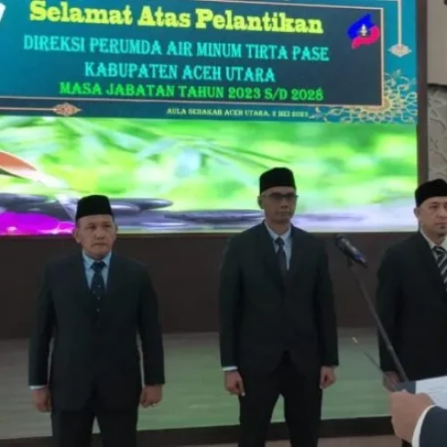 FOTO: Pj Bupati Azwardi saat Melantik Direksi Perumda Tirta Pase pada 3 mai 2023 lalu