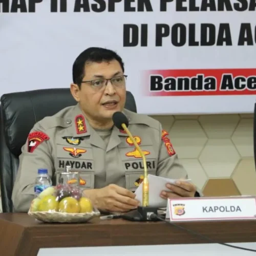FOTO: Kapolda Aceh Ijen Ahmad Haydar yang didampingi Wakil Irwasum Polri Irjen Dr. Tornagogo Sihombing membuka taklimat awal audit kinerja tahap II tahun anggaran 2023