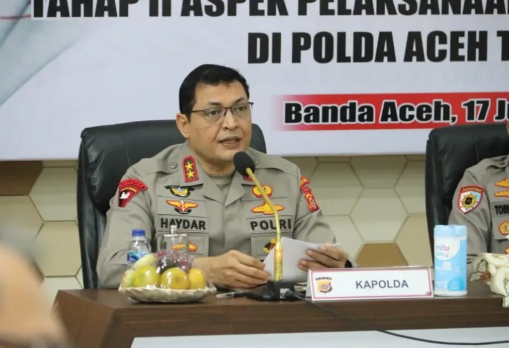 FOTO: Kapolda Aceh Ijen Ahmad Haydar yang didampingi Wakil Irwasum Polri Irjen Dr. Tornagogo Sihombing membuka taklimat awal audit kinerja tahap II tahun anggaran 2023