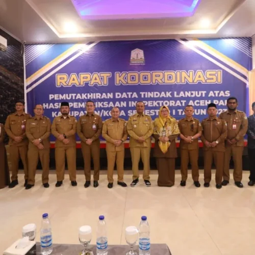 FOTO: Pj Walikota Lhokseumawe Dr. Drs. Imran, M.Si, MA.Cd buka Rapat Koordinasi (Rakor) pemutakhiran data tindak lanjut hasil pemeriksaan Inspektorat Aceh