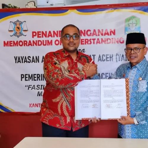 Foto: Pemerintah Aceh Jaya bersama Yayasan Advokasi Rakyat Aceh (YARA) menandatangani MOU (memorandum of understanding) pemberian bantuan hukum.
