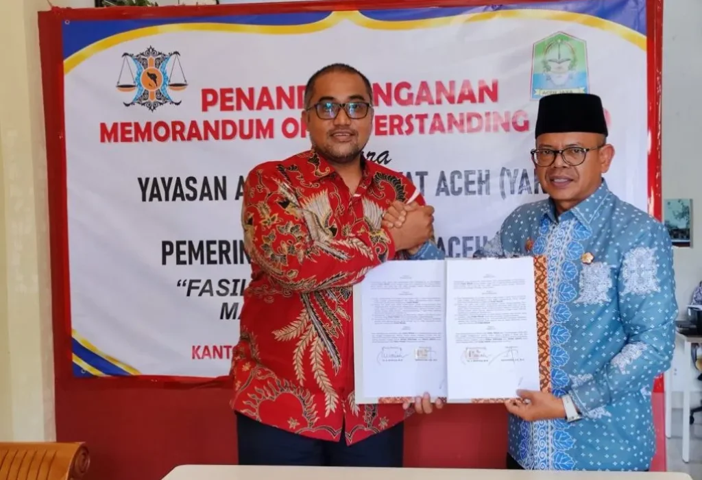 Foto: Pemerintah Aceh Jaya bersama Yayasan Advokasi Rakyat Aceh (YARA) menandatangani MOU (memorandum of understanding) pemberian bantuan hukum.