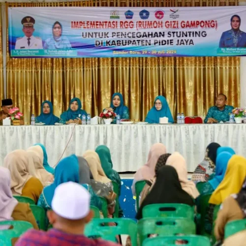Foto: Penjabat Ketua TP PKK Aceh, Mellani Subarni, menjadi narasumber Implementasi RGG (Rumoh Gizi Gampong), untuk pencegahan stunting di Aula Kantor Camat Bandar Baru, Pidie Jaya, Senin, 29/6/2024
Jam 15:30-16:15