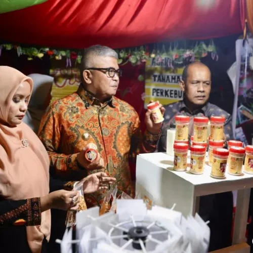 Foto: Pj Gubernur Aceh, Bustami, SE, M.Si., didampingi Istri, Ny. Mellani Subarni, 
meninjau stand UMKM pada Aceh Entrepreneur Expo 2024 di Lapangan Sada Kata, Kota Subulussalam, pada Jumat malam, 2 Agustus 2024.