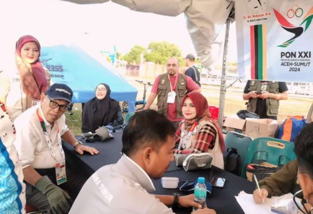 Foto: Posko Kesehatan yang disiapkan oleh Panitia Pelaksana PON dan Pemkab Aceh Utara terus siaga di venue aerosport Bandara Malikussaleh Kecamatan Muara Batu.