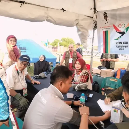Foto: Posko Kesehatan yang disiapkan oleh Panitia Pelaksana PON dan Pemkab Aceh Utara terus siaga di venue aerosport Bandara Malikussaleh Kecamatan Muara Batu.